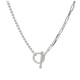 Sterling Silver T-Bar Paperclip Ball Chain Necklace