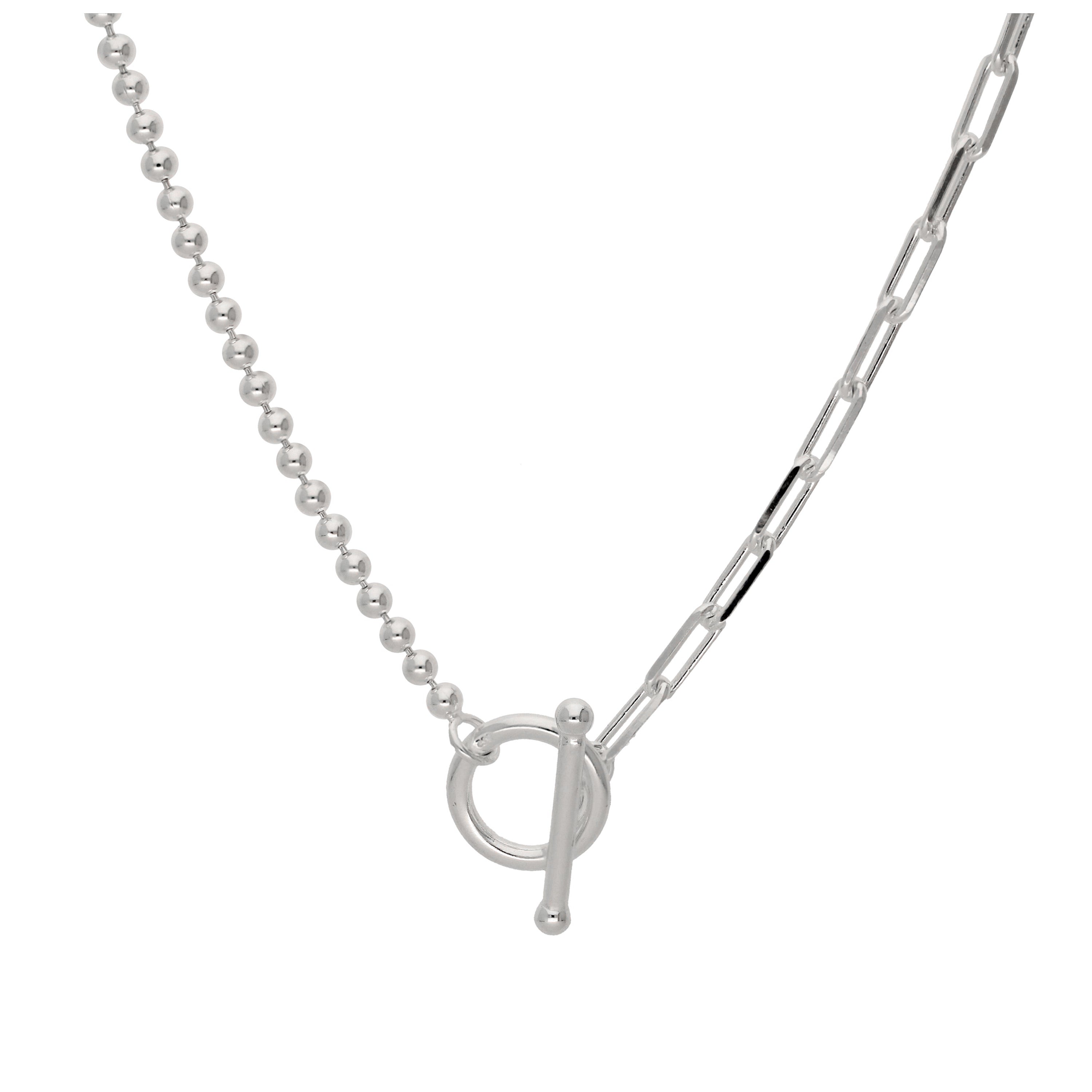 Sterling Silver T-Bar Paperclip Ball Chain Necklace