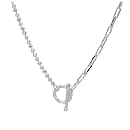 Sterling Silver T-Bar Paperclip Ball Chain Necklace