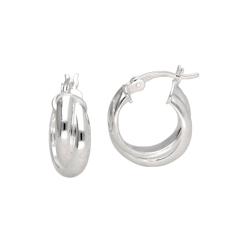 Sterling Silver Interlocking Double Twist Rope Creole Hoop Earrings