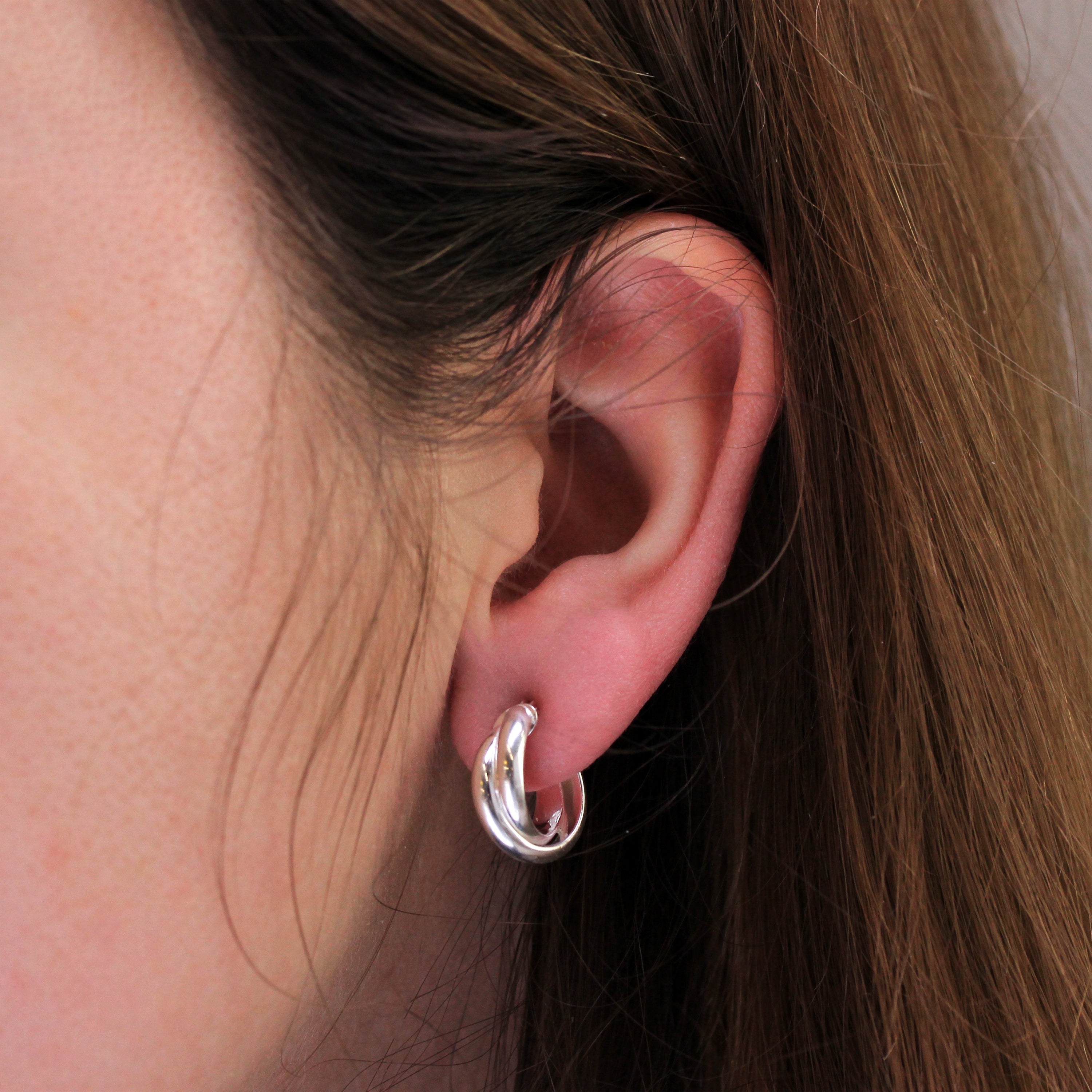 Sterling Silver Interlocking Double Twist Rope Creole Hoop Earrings