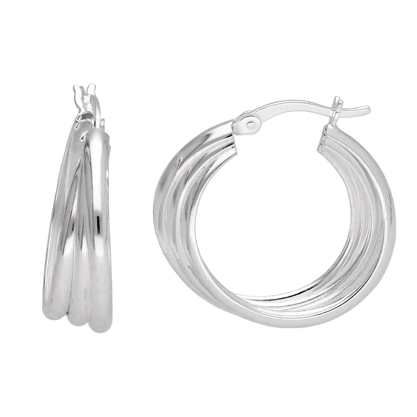 Sterling Silver Interlocking Round Triple Twist Rope Creole Hoop Earrings