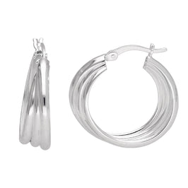 Sterling Silver Interlocking Round Triple Twist Rope Creole Hoop Earrings