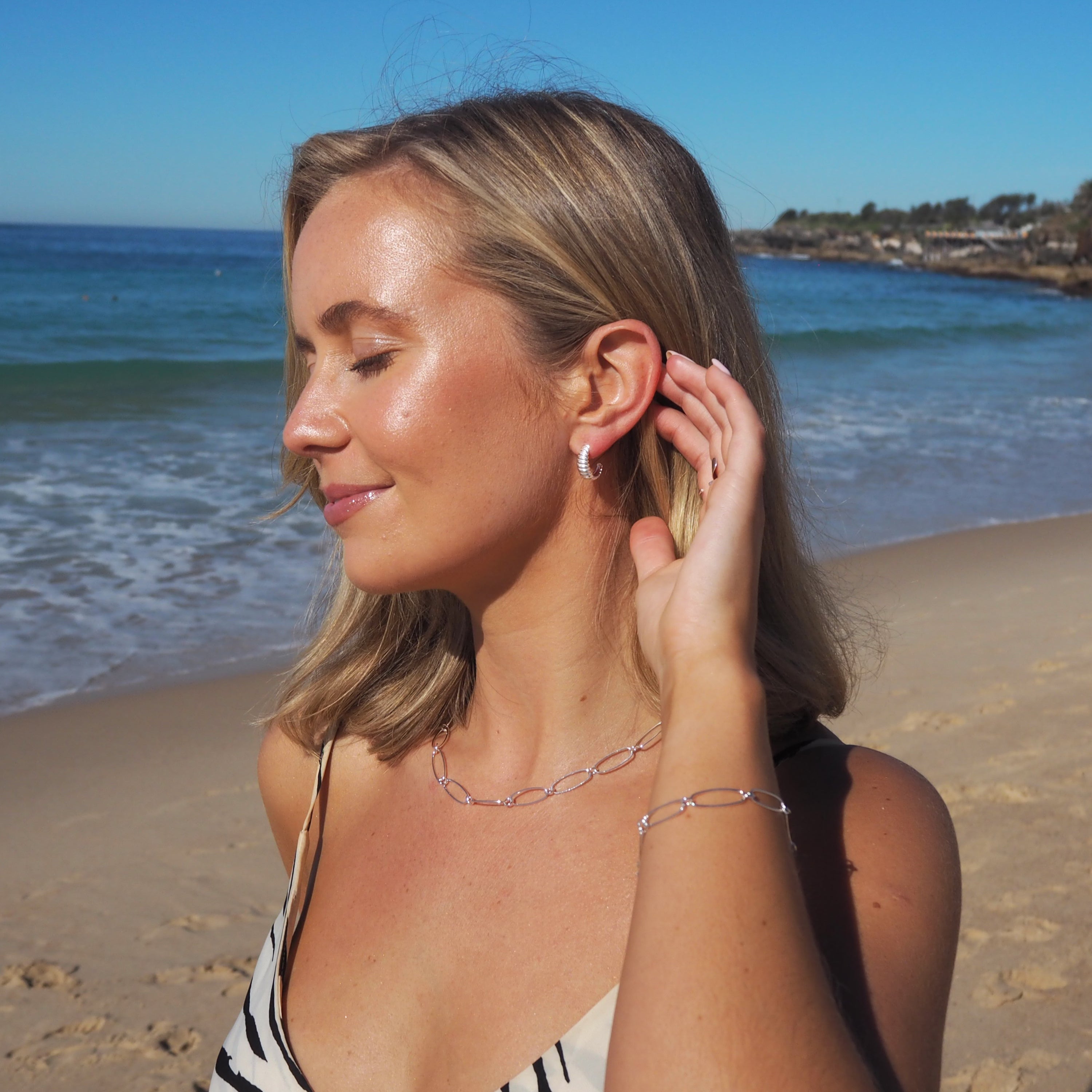 Sterling Silver Twist Rope Open Hoop Stud Earrings