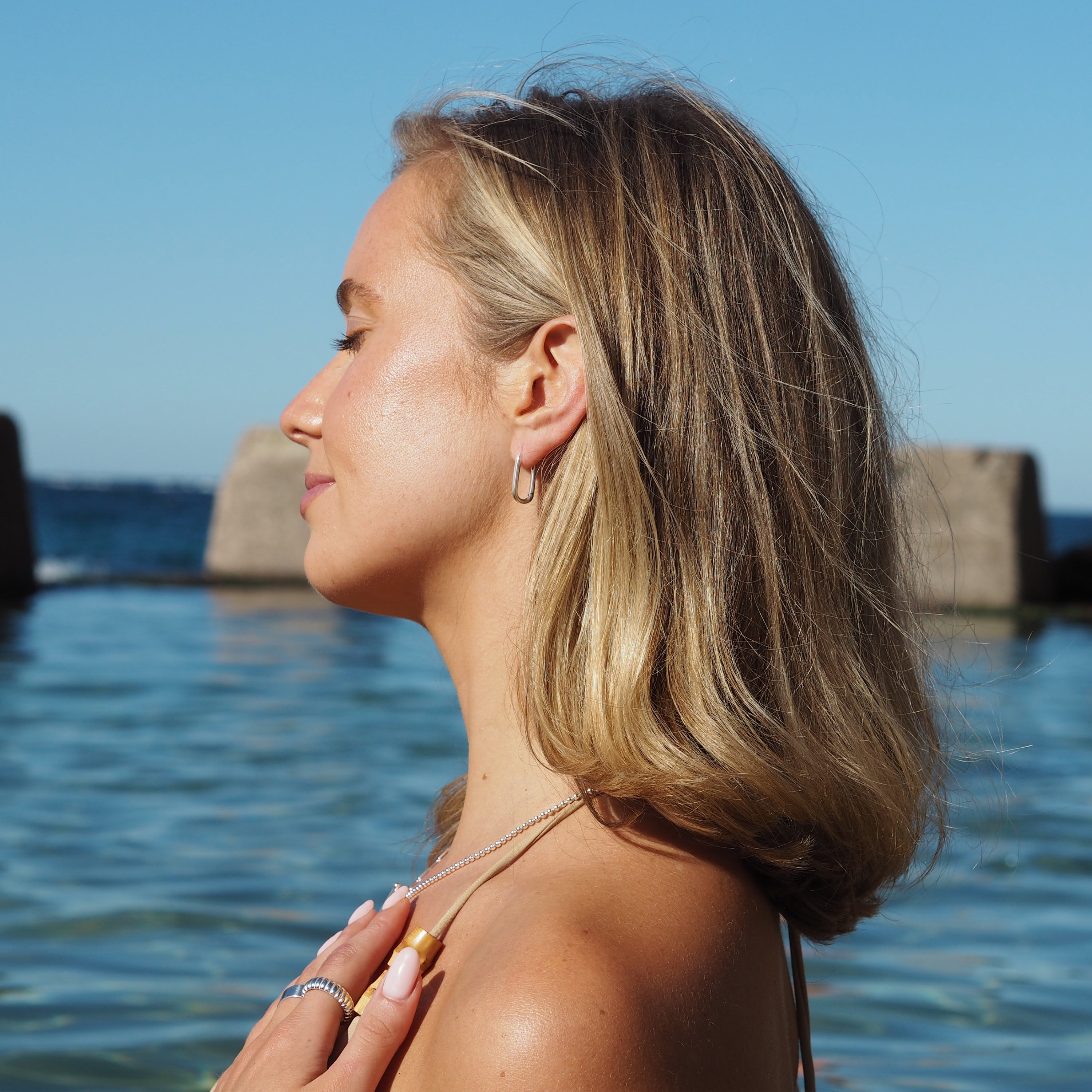 Sterling Silver Ovate Rectangle Hoop Earrings