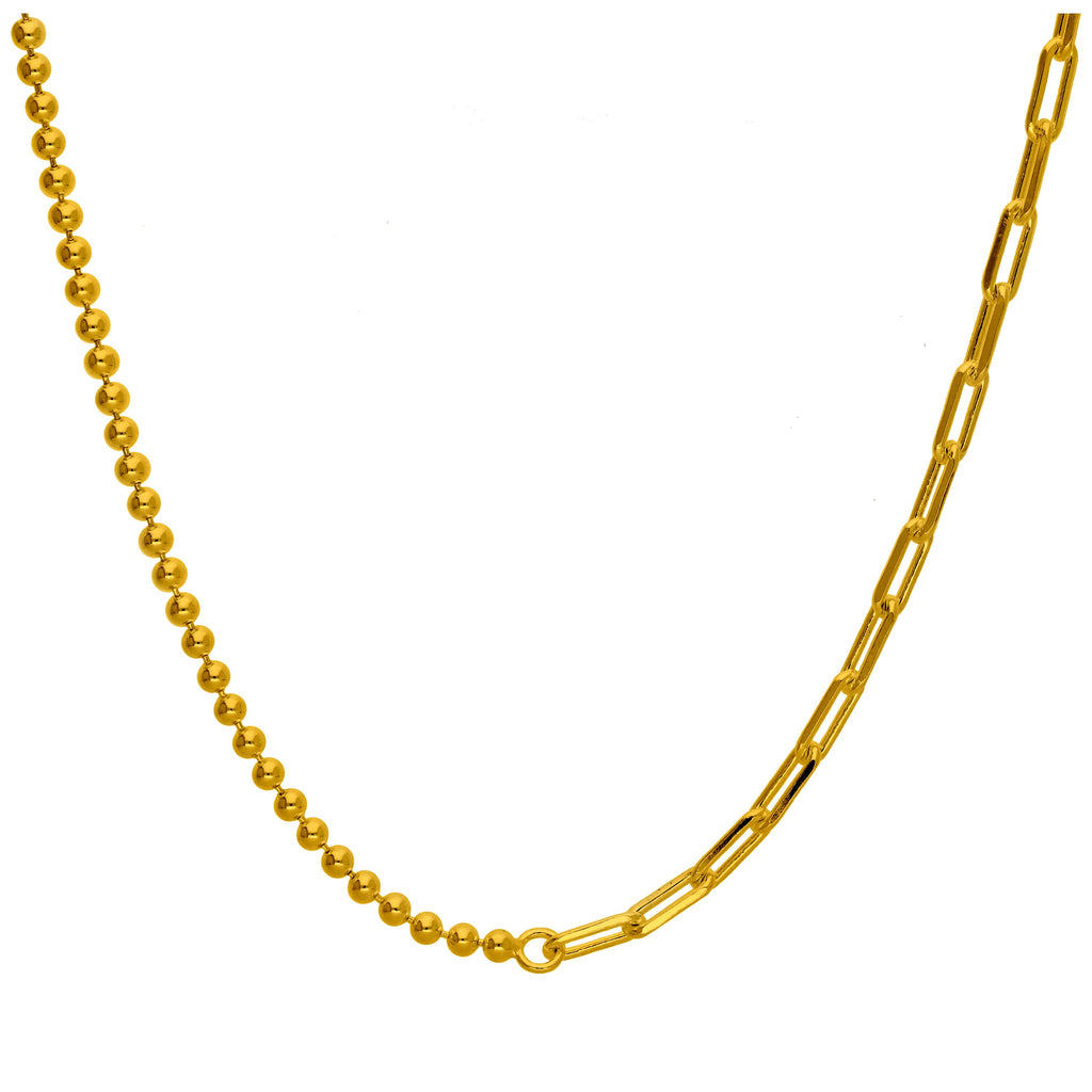Gold Plated Sterling Silver T-Bar Paperclip Ball Chain Necklace