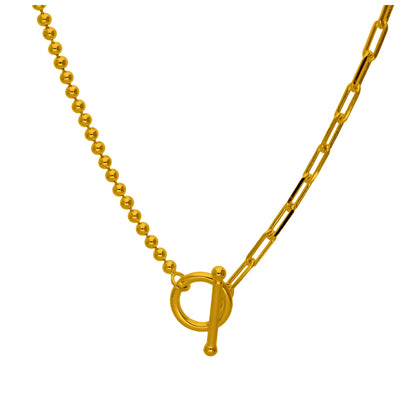 Gold Plated Sterling Silver T-Bar Paperclip Ball Chain Necklace