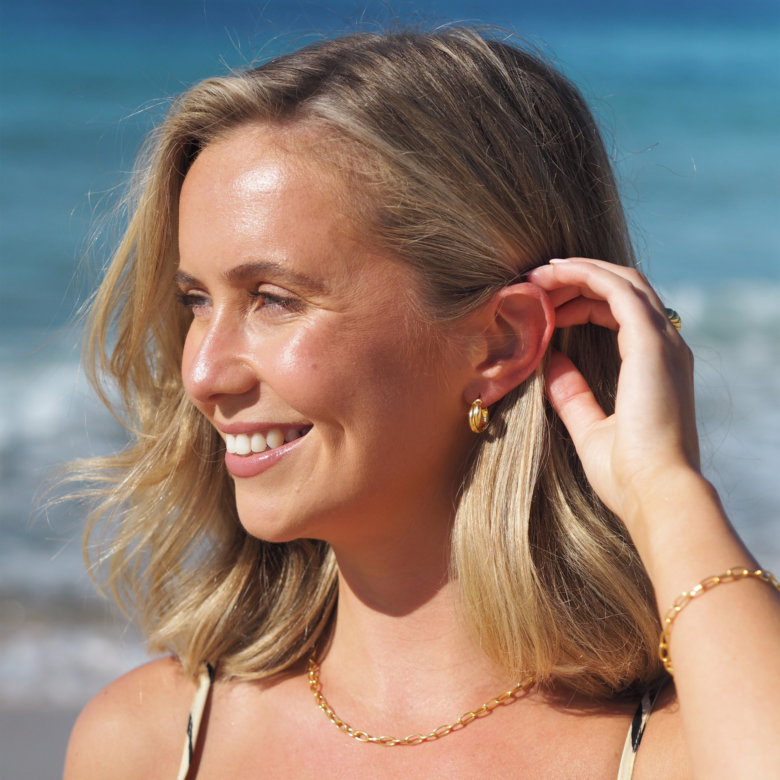Gold Plated Sterling Silver Interlocking Double Twist Rope Creole Hoop Earrings