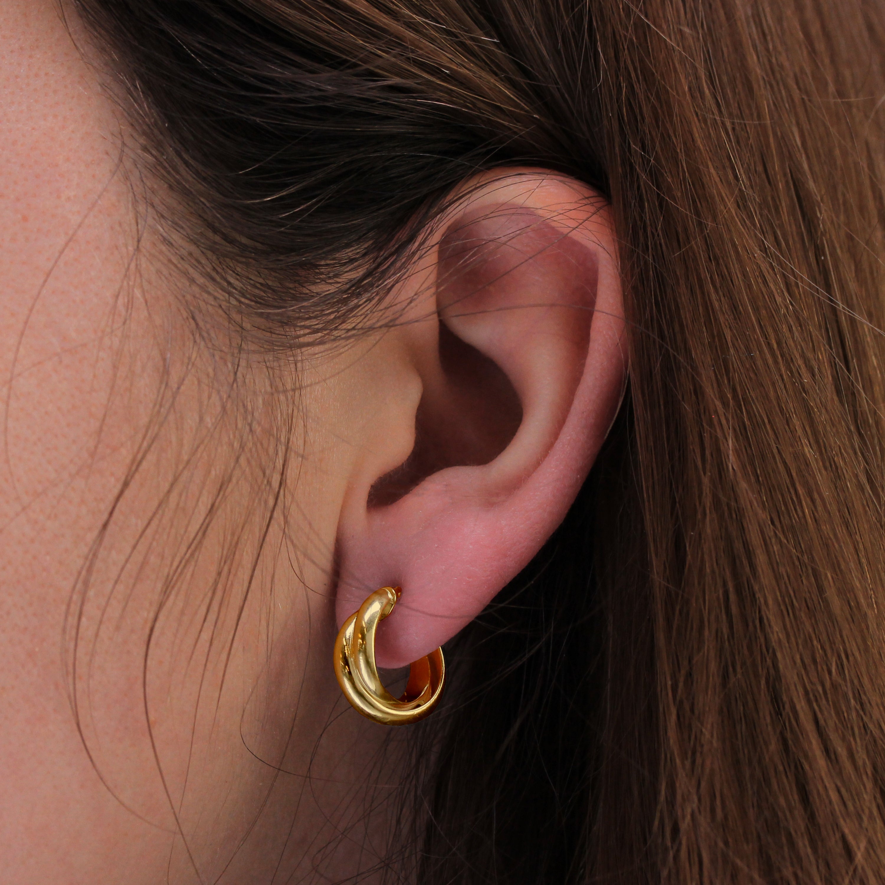 Gold Plated Sterling Silver Interlocking Double Twist Rope Creole Hoop Earrings