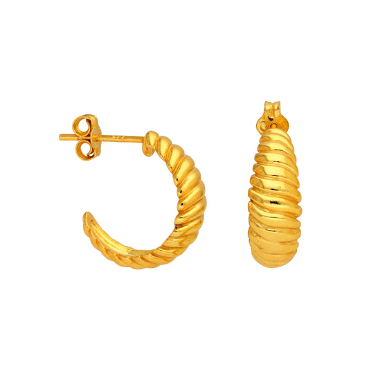 Gold Plated Sterling Silver Twist Rope Open Hoop Stud Earrings