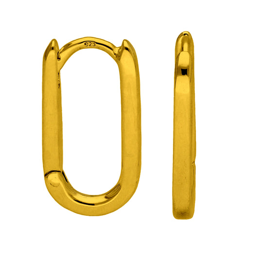 Gold Plated Sterling Silver Ovate Rectangle Hoop Earrings