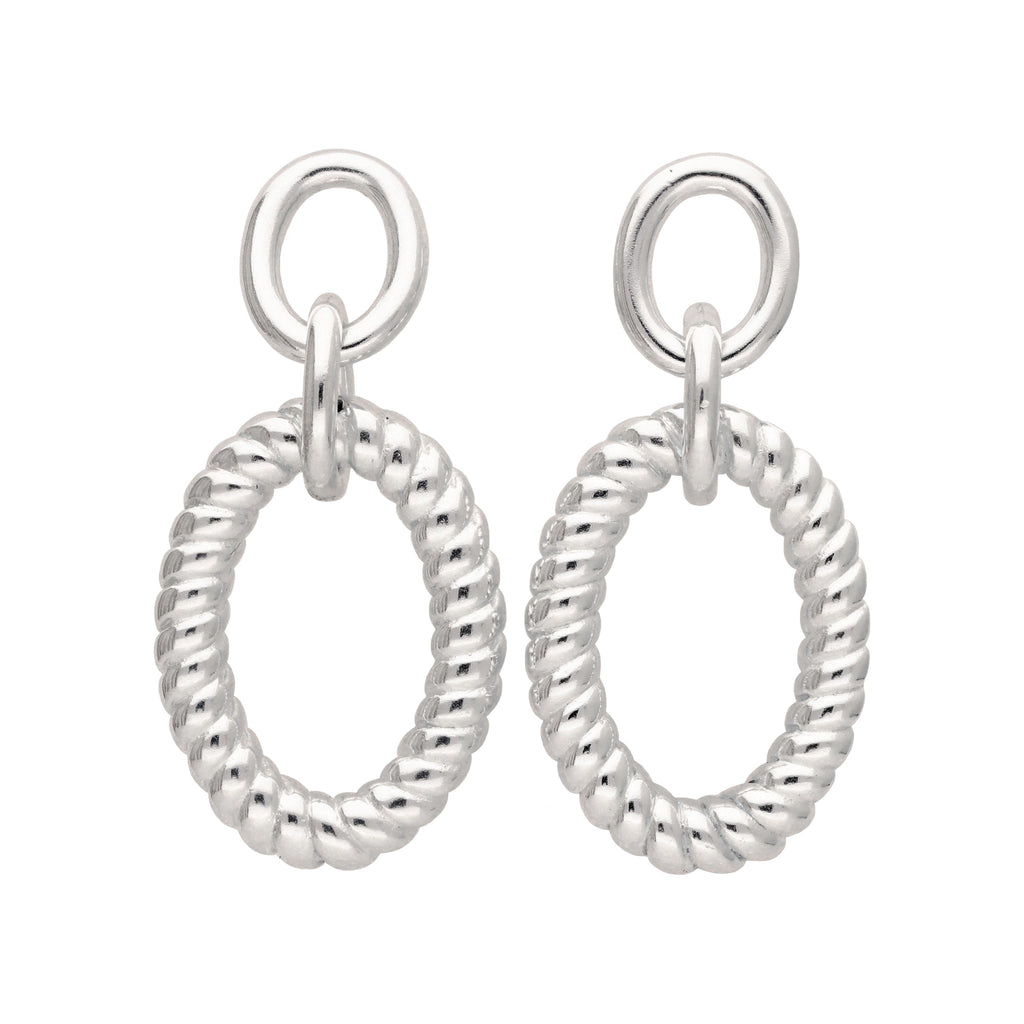 Sterling Silver Double Oval Twist Rope Stud Drop Dangle Earrings