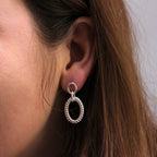 Sterling Silver Double Oval Twist Rope Stud Drop Dangle Earrings
