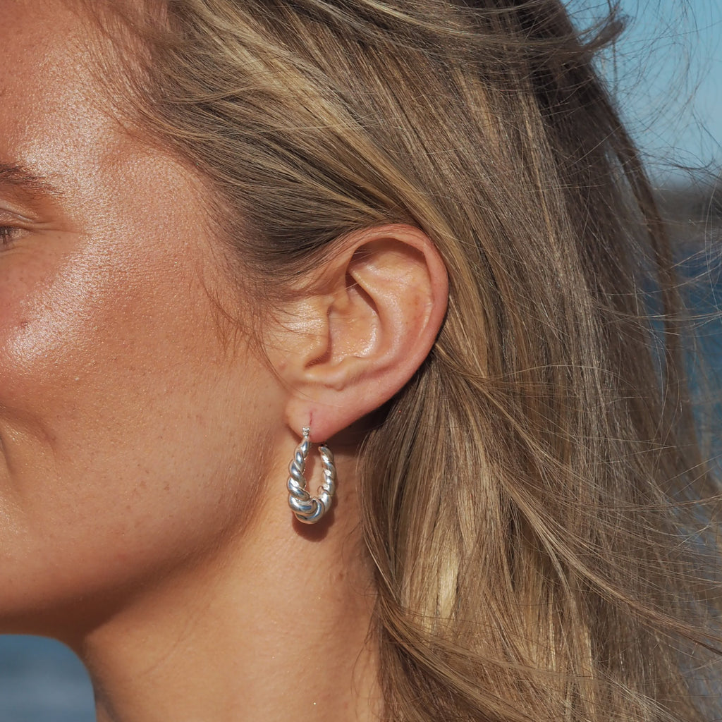 Sterling Silver Twist Rope Creole Hoop Earrings