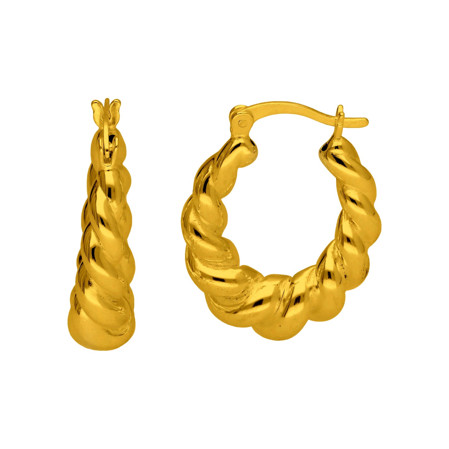 Gold Plated Sterling Silver Twist Rope Creole Hoop Earrings