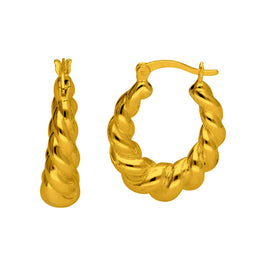 Gold Plated Sterling Silver Twist Rope Creole Hoop Earrings