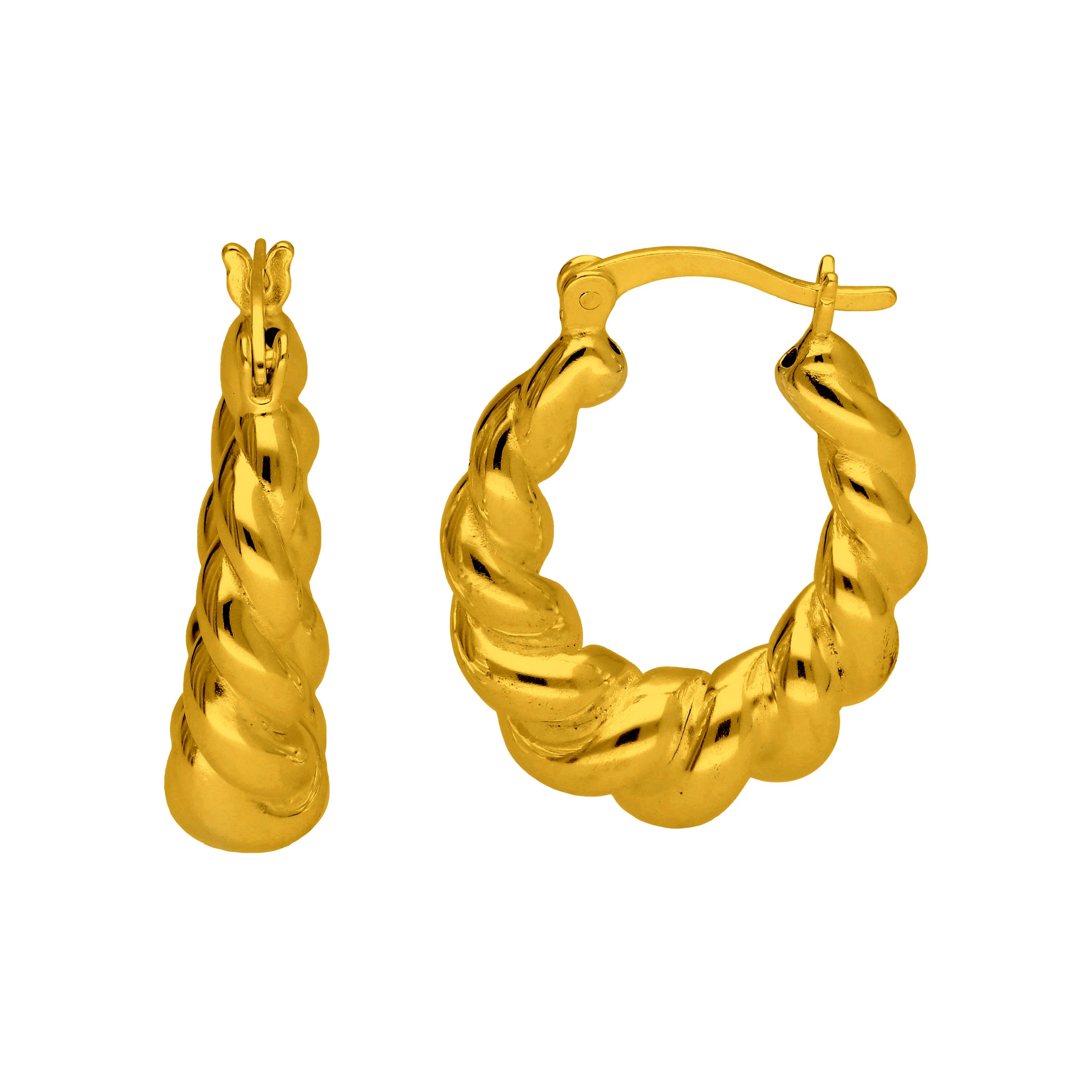 Gold Plated Sterling Silver Twist Rope Creole Hoop Earrings