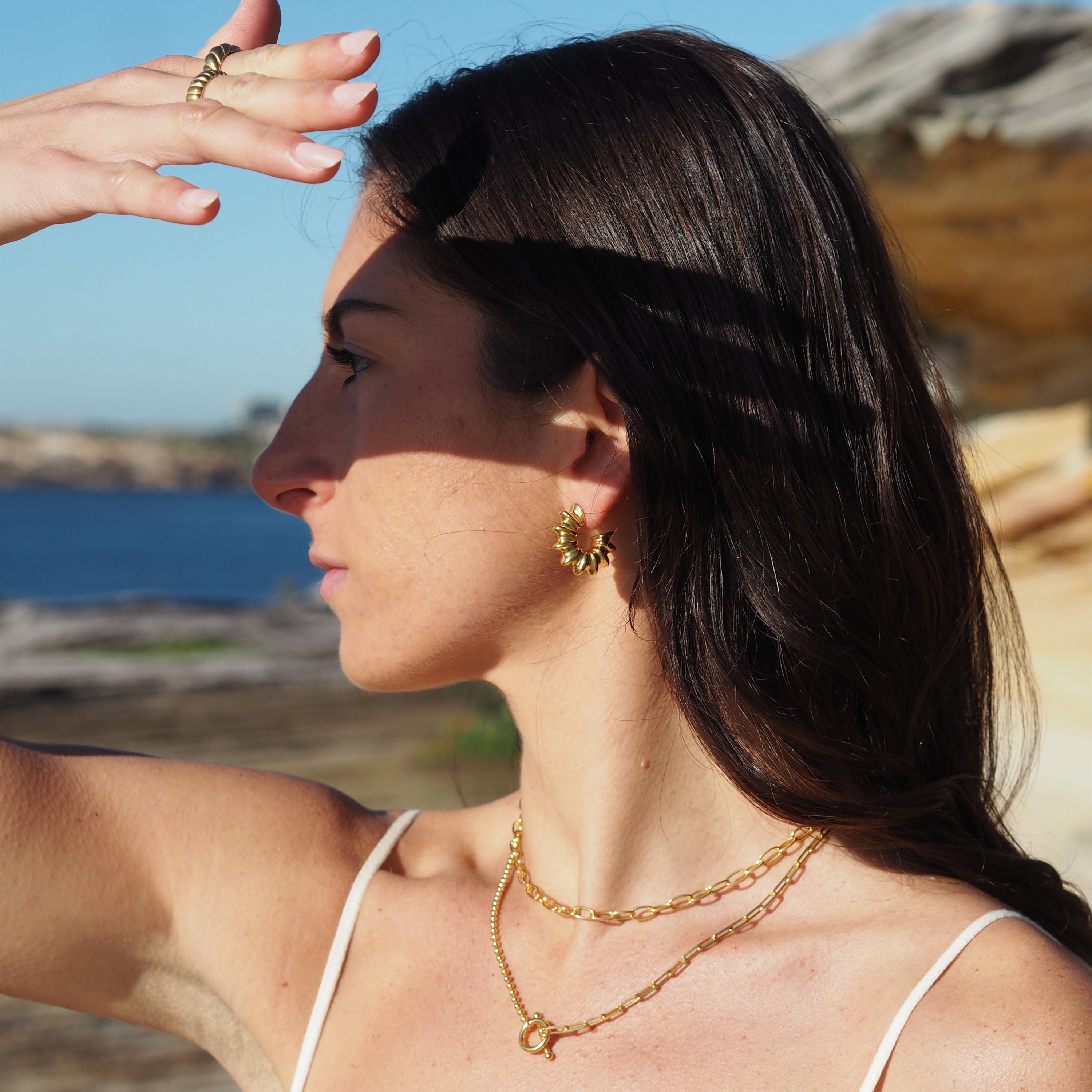 Gold Plated Sterling Silver Open Stud Hoop Earrings