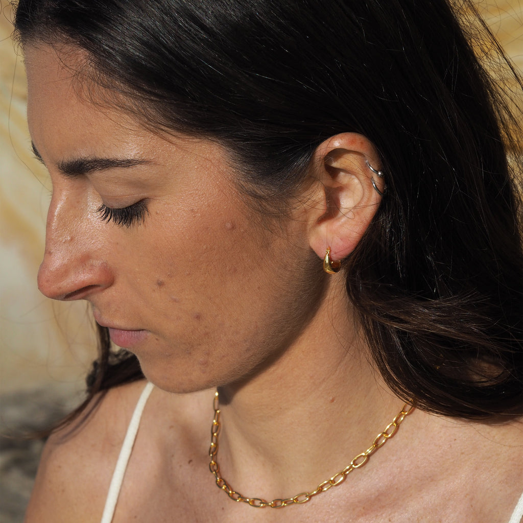 Gold Plated Sterling Silver Small Chunky Creole Hoop Earrings