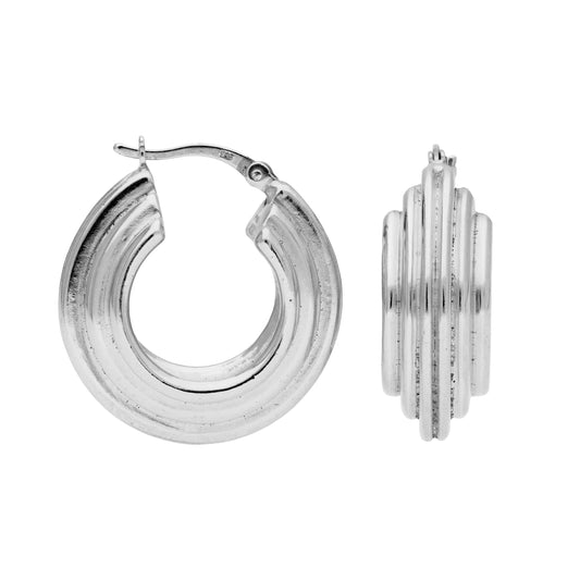 Sterling Silver Chunky Ridged Creole Hoop Earrings
