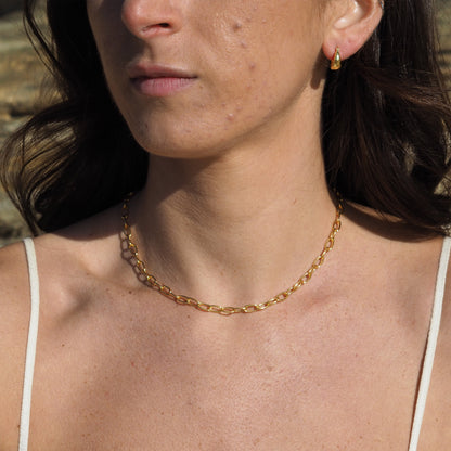 Gold Plated Sterling Silver Oval Belcher Necklace - 18 Inches