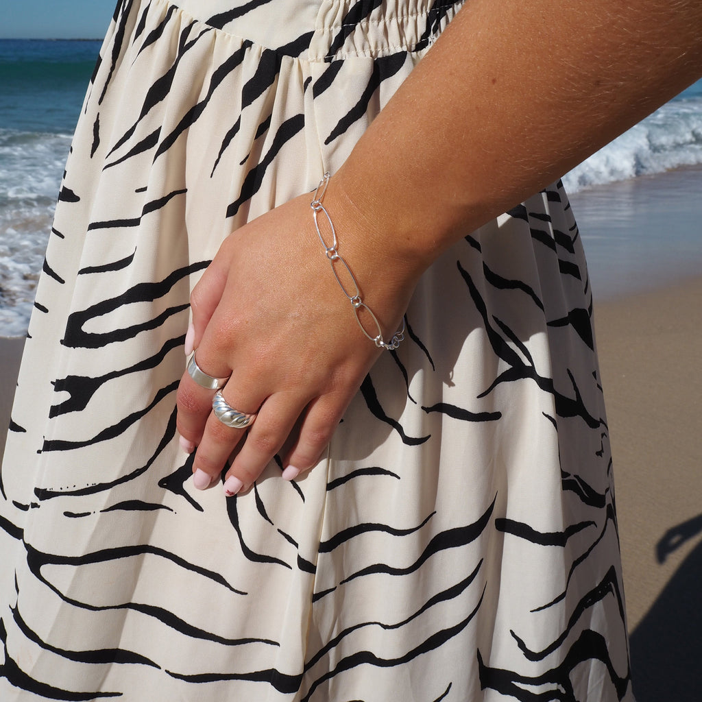 Sterling Silver Oval Figaro Bracelet - 7.5 Inches