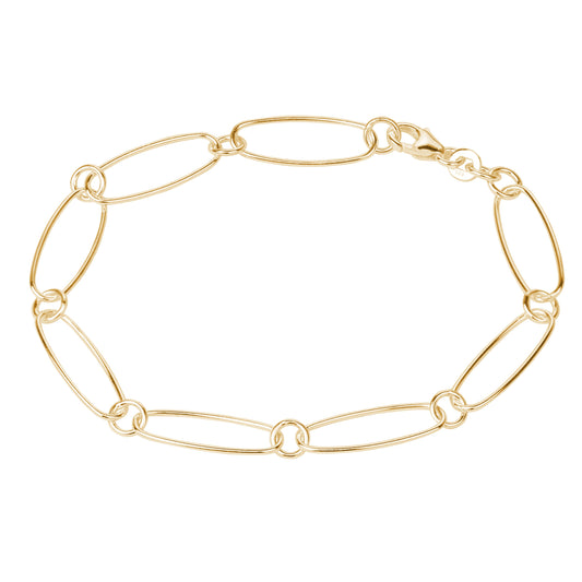 Gold Plated Sterling Silver Oval Figaro Bracelet - 7.5 Inches