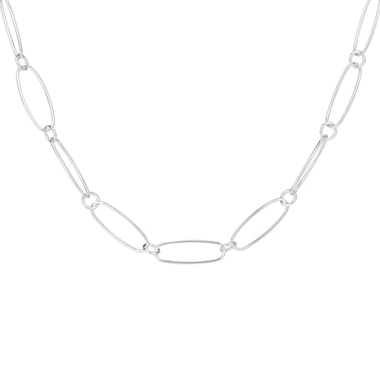 Sterling Silver Oval Figaro Necklace - 18 Inches