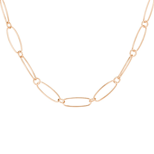 Gold Plated Sterling Silver Oval Figaro Necklace - 18 Inches