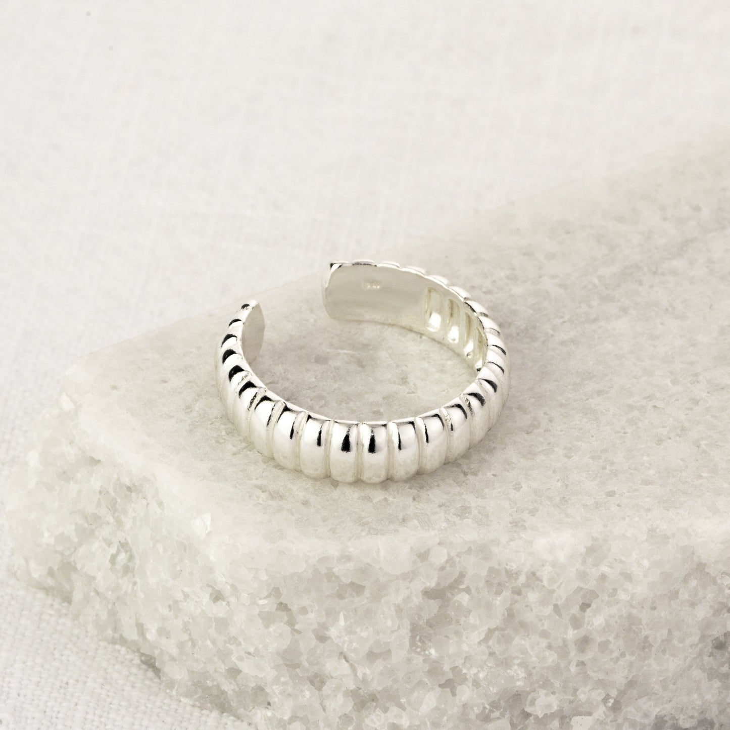 Adjustable Heavy Sterling Silver Ridged Texture Ring
