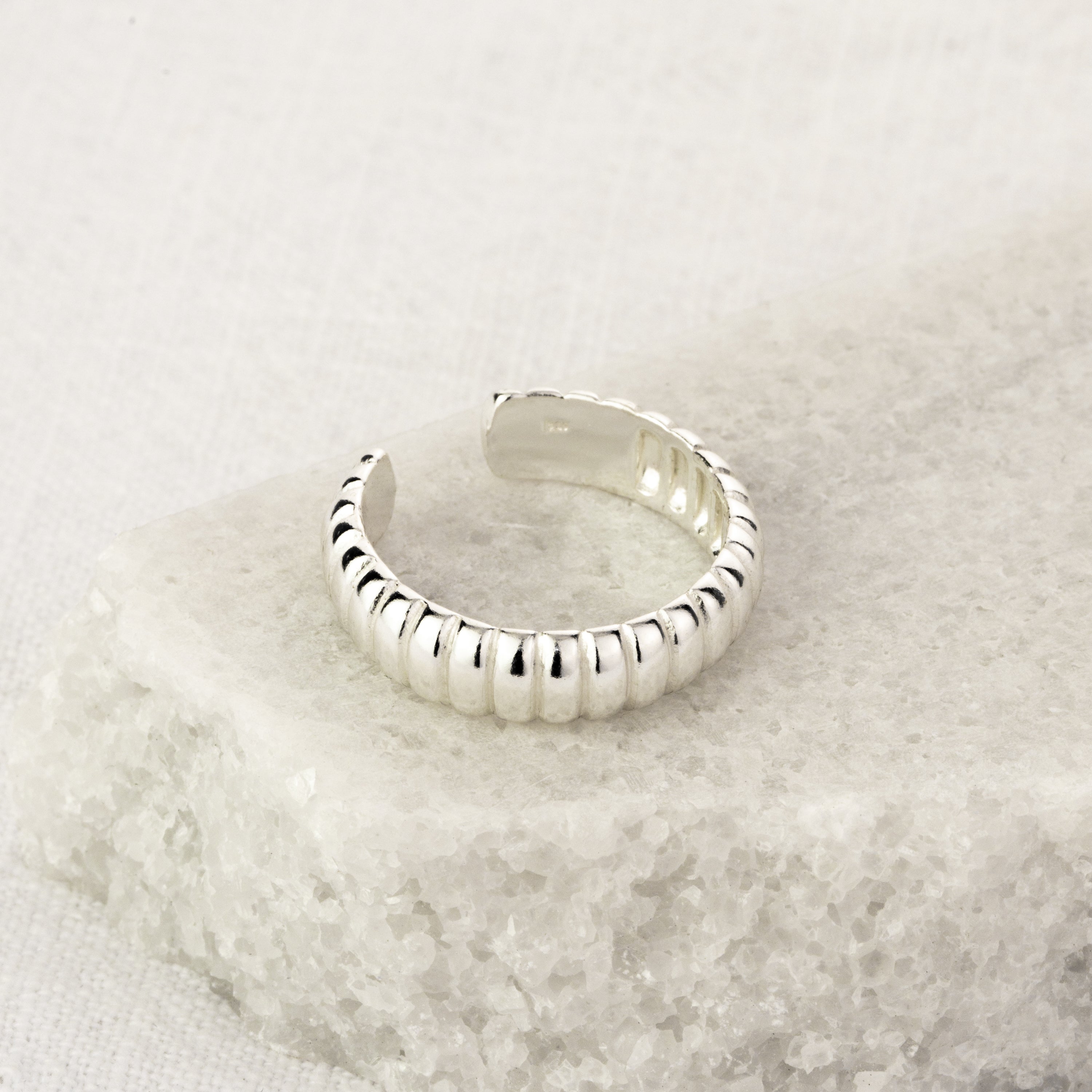 Adjustable Heavy Sterling Silver Ridged Texture Ring