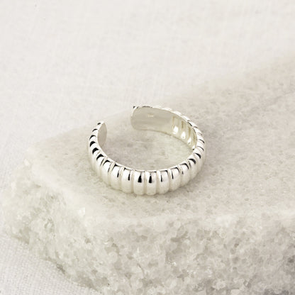 Adjustable Heavy Sterling Silver Ridged Texture Ring