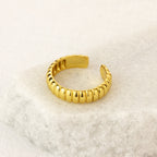 Adjustable Heavy Gold Plated Sterling Silver Ridged Texture Ring