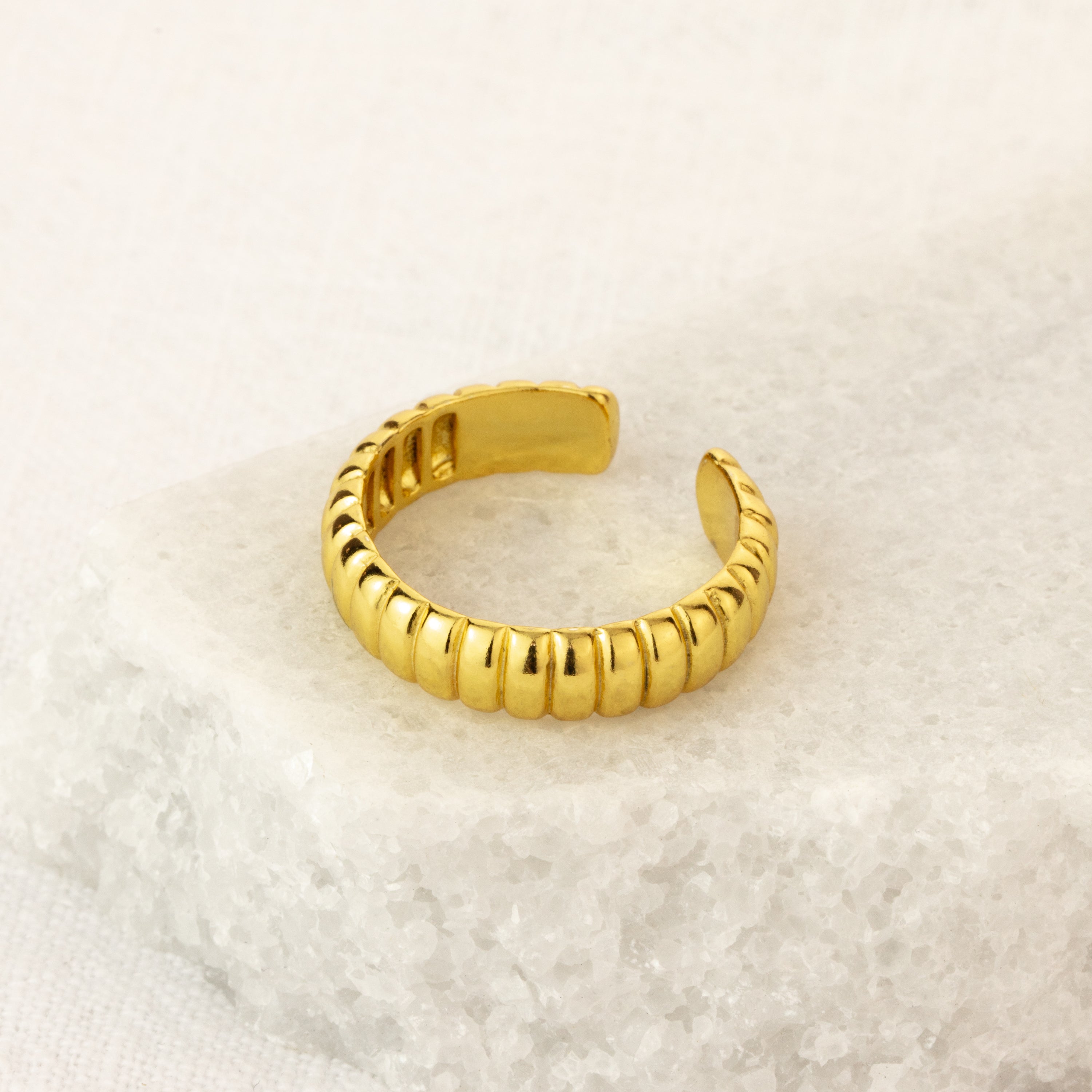 Adjustable Heavy Gold Plated Sterling Silver Ridged Texture Ring