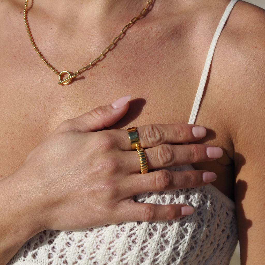 Adjustable Heavy Gold Plated Sterling Silver Ridged Texture Ring