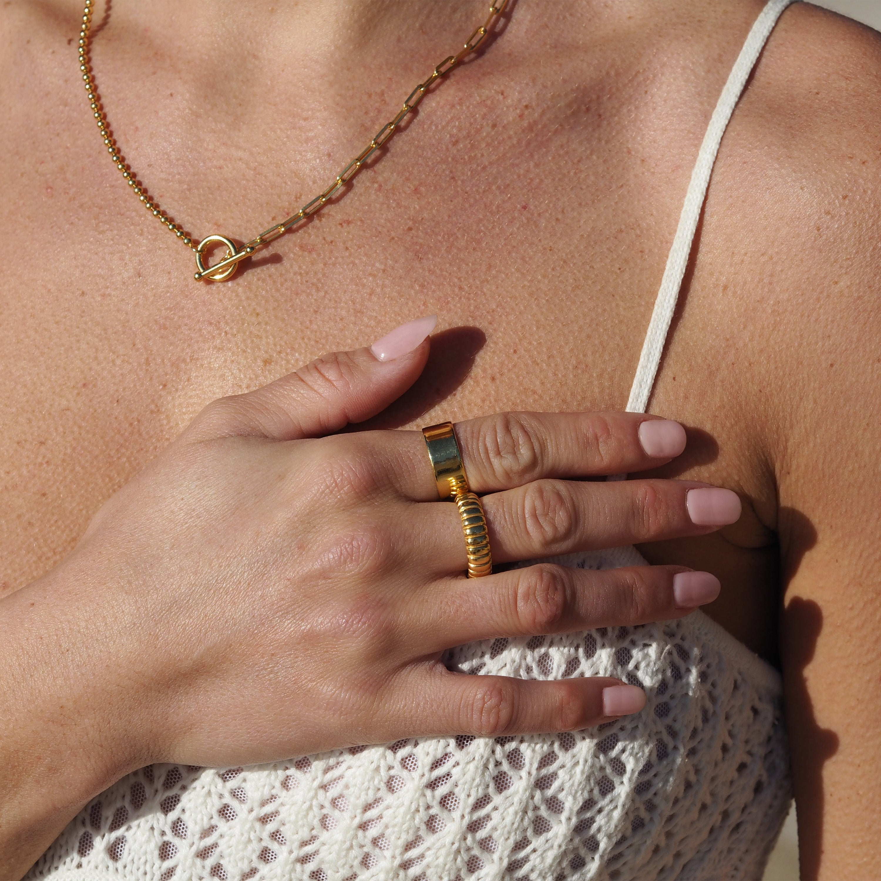 Adjustable Heavy Gold Plated Sterling Silver Ridged Texture Ring