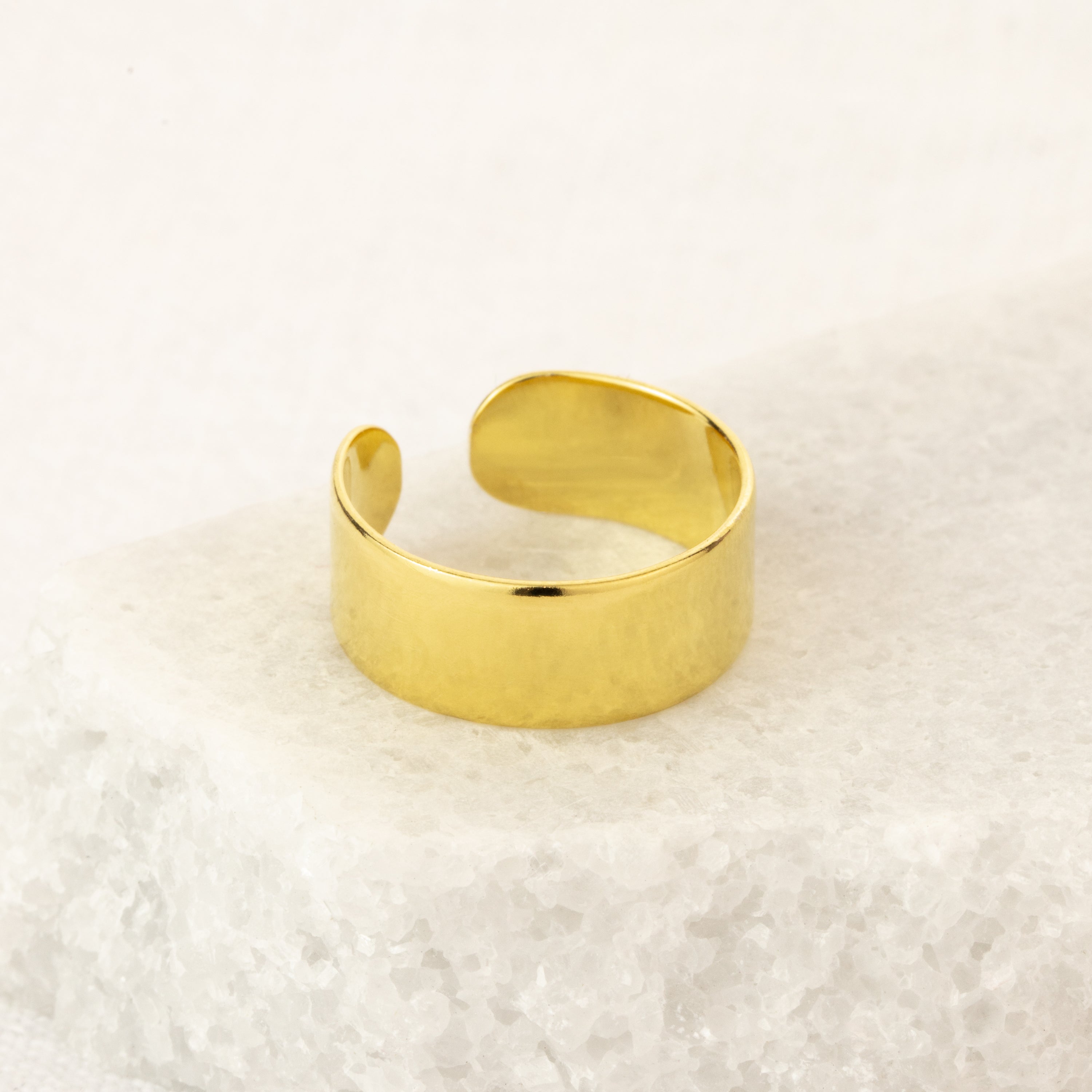 Adjustable Plain Gold Plated Sterling Silver Thick Flat Band Ring
