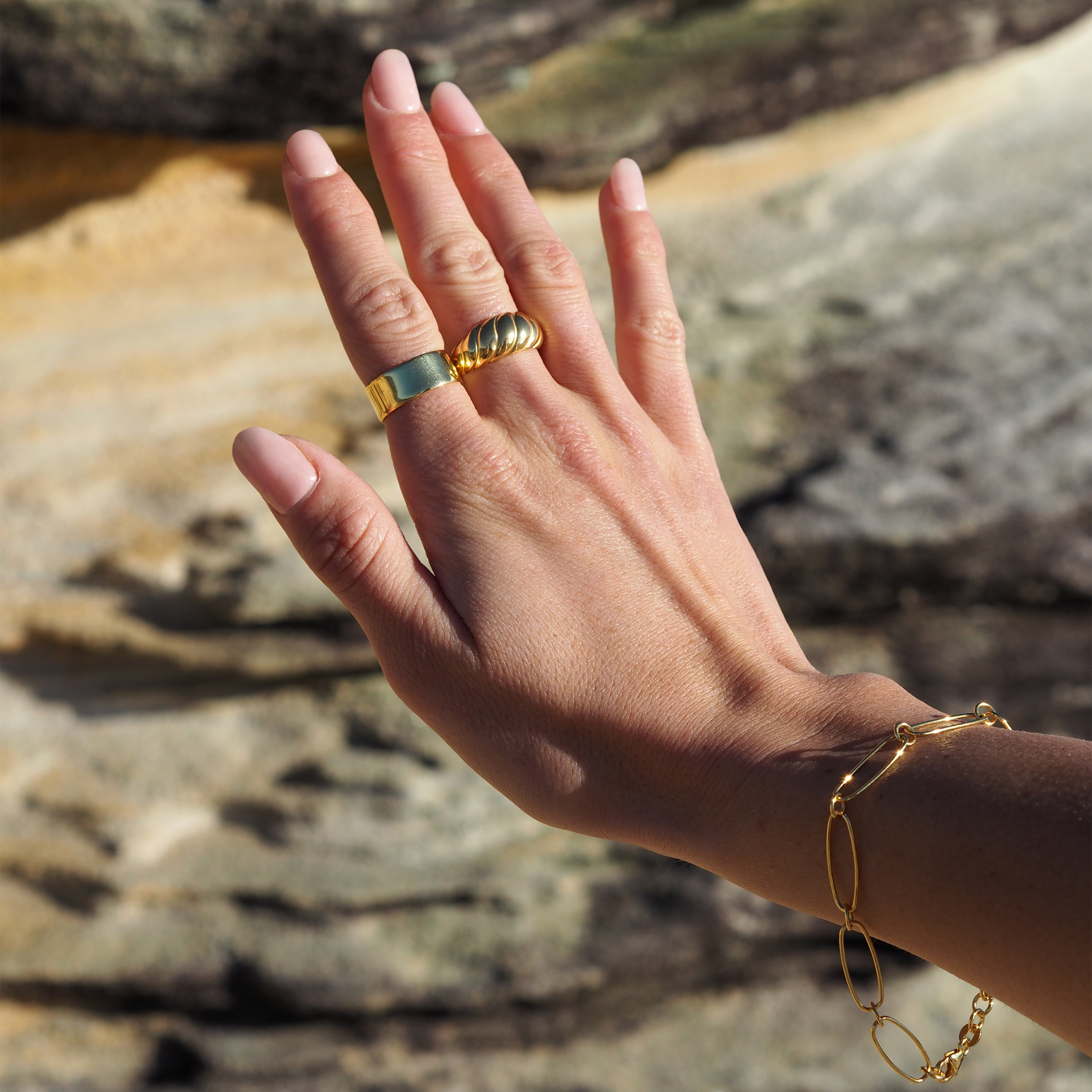 Adjustable Heavy Gold Plated Sterling Silver Chunky Twist Rope Ring