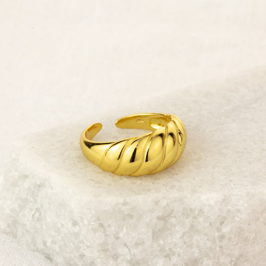 Adjustable Heavy Gold Plated Sterling Silver Chunky Twist Rope Ring