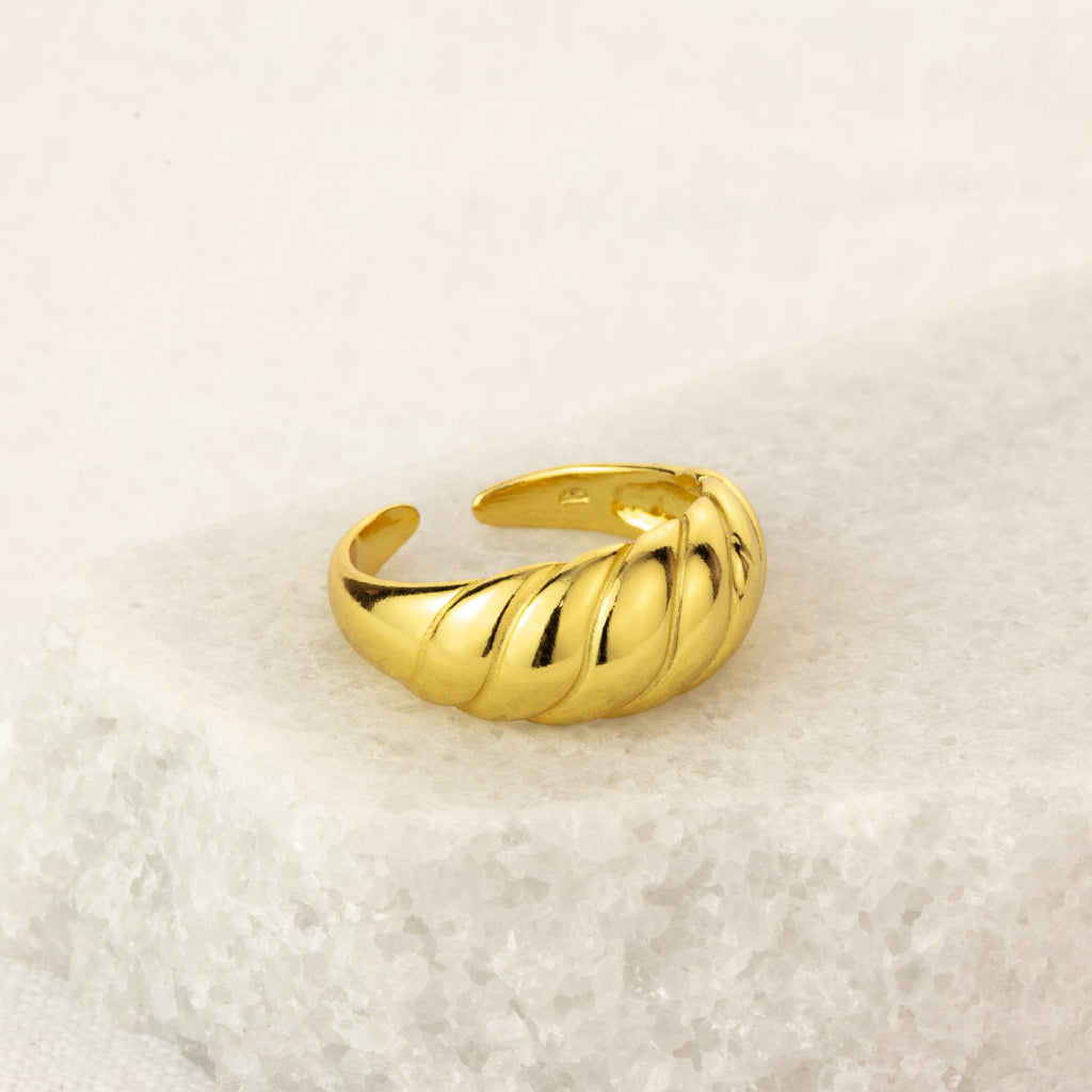 Adjustable Heavy Gold Plated Sterling Silver Chunky Twist Rope Ring