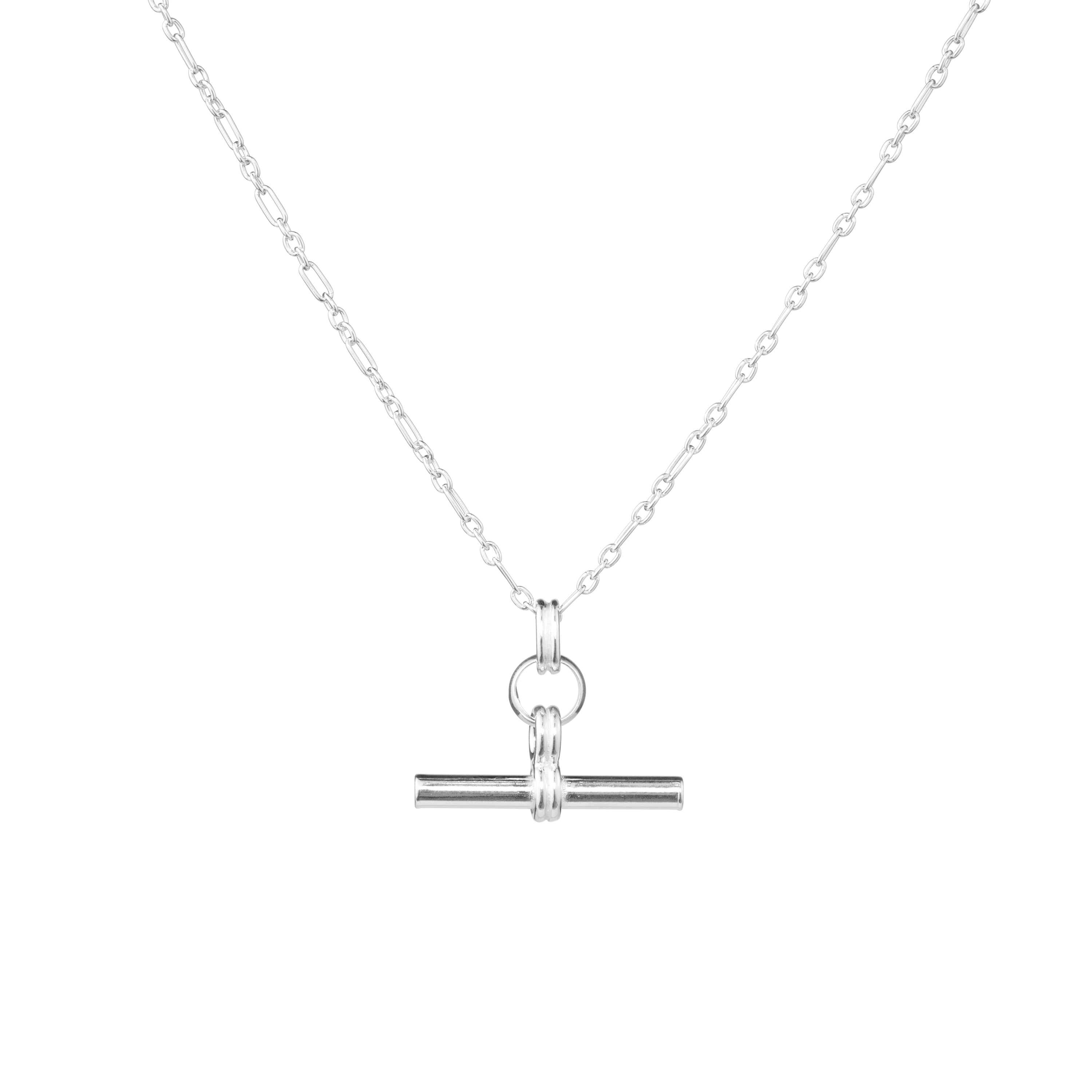 Sterling Silver T-Bar Ridged Pendant Necklace