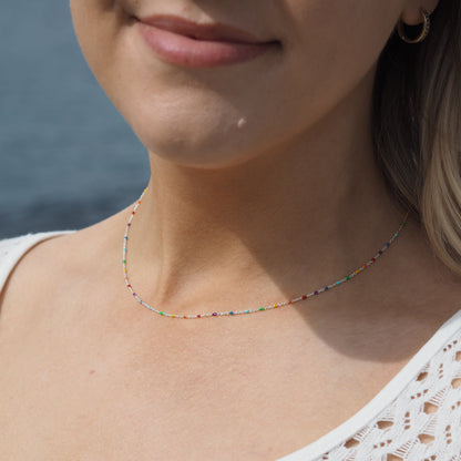 Fine Sterling Silver & Rainbow Enamel Confetti Chain Necklace - 16 Inches