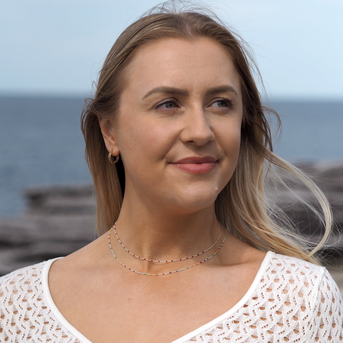 Fine Sterling Silver & Rainbow Enamel Confetti Chain Necklace - 16 Inches