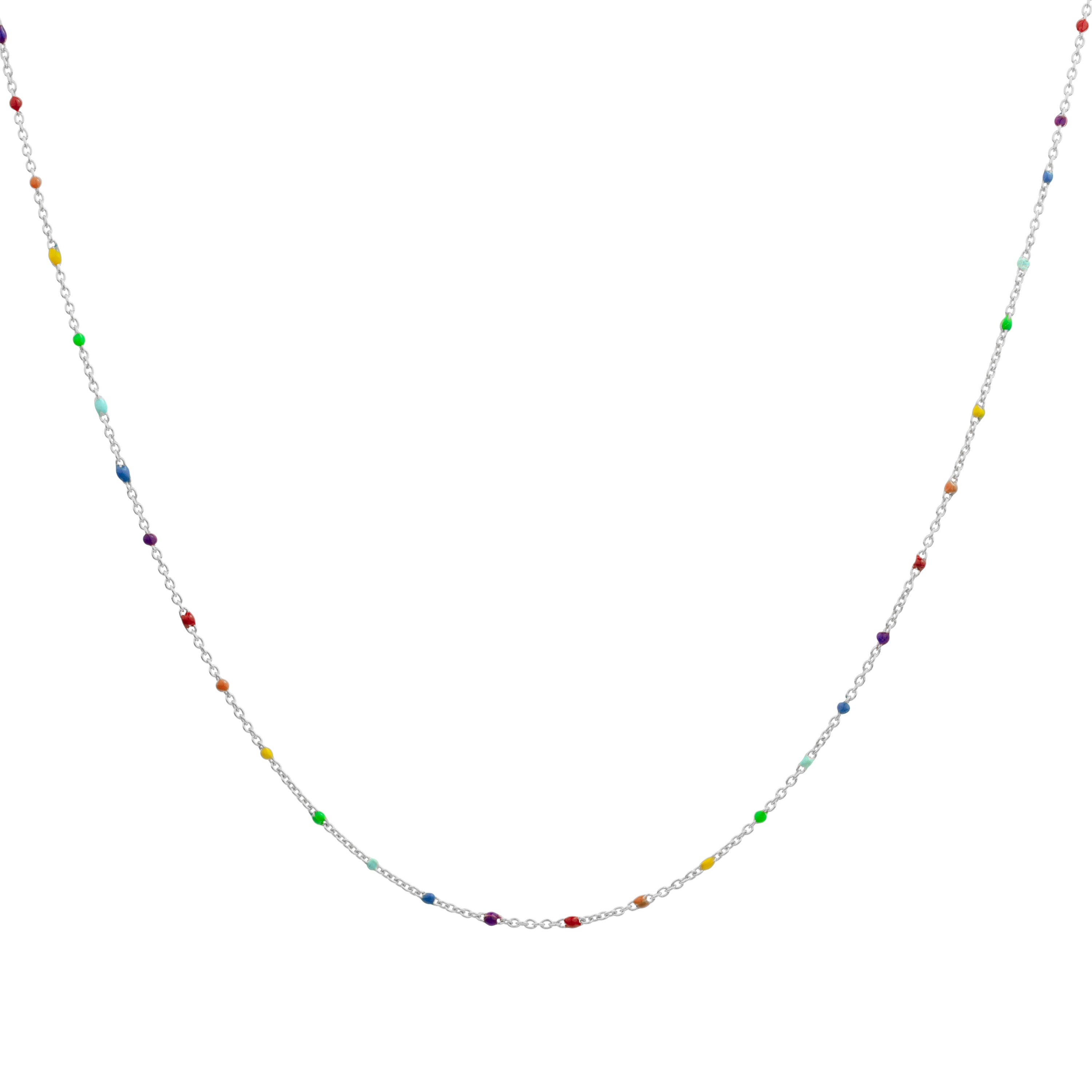 Fine Sterling Silver & Rainbow Enamel Confetti Chain Necklace - 16 Inches