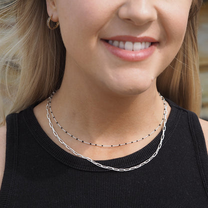 Fine Sterling Silver & Black Enamel Confetti Chain Necklace - 16 Inches