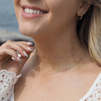 Fine Sterling Silver & Red Enamel Confetti Chain Necklace - 16 Inches
