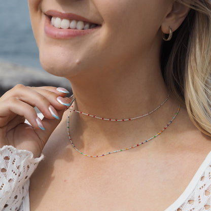 Fine Sterling Silver & Red Enamel Confetti Chain Necklace - 16 Inches