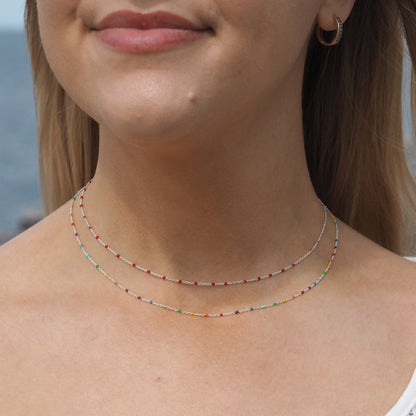 Fine Sterling Silver & Red Enamel Confetti Chain Necklace - 16 Inches