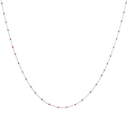 Fine Sterling Silver & Red Enamel Confetti Chain Necklace - 16 Inches