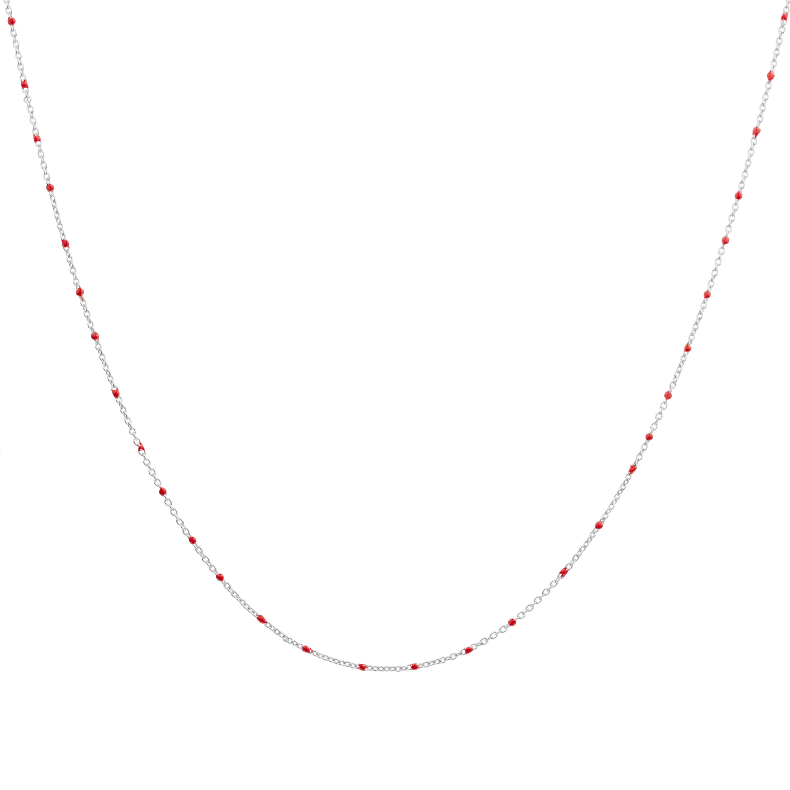 Fine Sterling Silver & Red Enamel Confetti Chain Necklace - 16 Inches